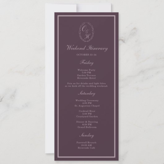 Invitation Mauve Plum Monogram Wedding Weekend Itinerary (Devant)