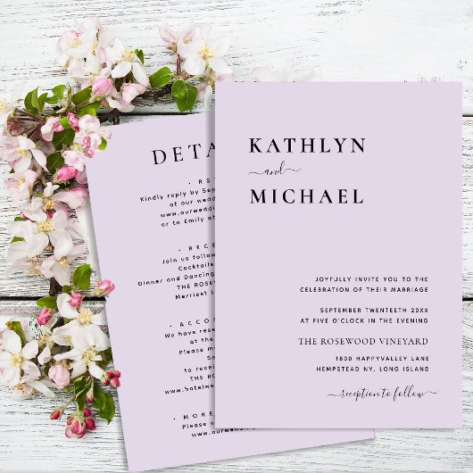 Invitation Mauve Purple Typographie moderne Tout en un Mariag