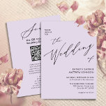 Invitation Mauve QR Code Tout en un élégant Mariage de script<br><div class="desc">Mauve QR Code Tout En Un Élégant Script Mini Carte Faire-part de mariage Moderne. Célébrez votre journée spéciale avec cette belle et élégante carte de faire-part de mariage pour embellir votre occasion spéciale. Tous les textes sont pré-arrangés pour que vous personnalisiez facilement et rapidement avec vos propres détails. Si vous...</div>