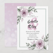 Invitation Mauve Rose Élégant Mariage floral (Devant / Derrière)