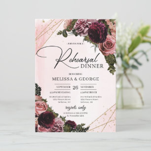 Invitation Mauve rose floue et bordeaux cadre or 