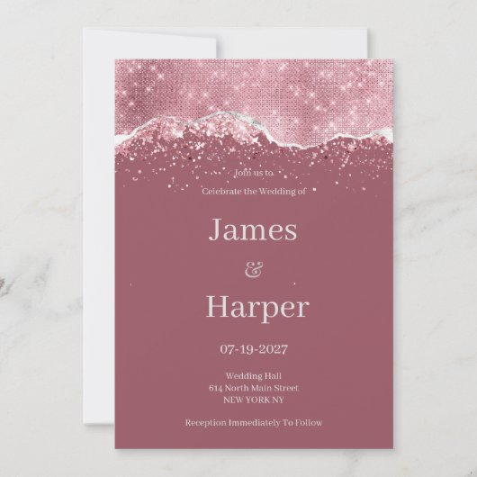 Invitation Mauve rose or rose argent parties scintillant Mari (Devant)