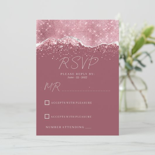 Invitation Mauve rose rose or argent parties scintillant RSVP (Debout devant)
