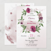 Invitation mauve rose verdure botanique couronne anniversaire (Devant / Derrière)