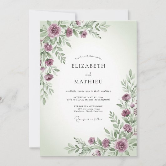 Invitation Mauve Sage Tranquil Spring Wedding (Devant)
