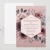 Invitation Mauve Somber Flora Wedding (Devant / Derrière)