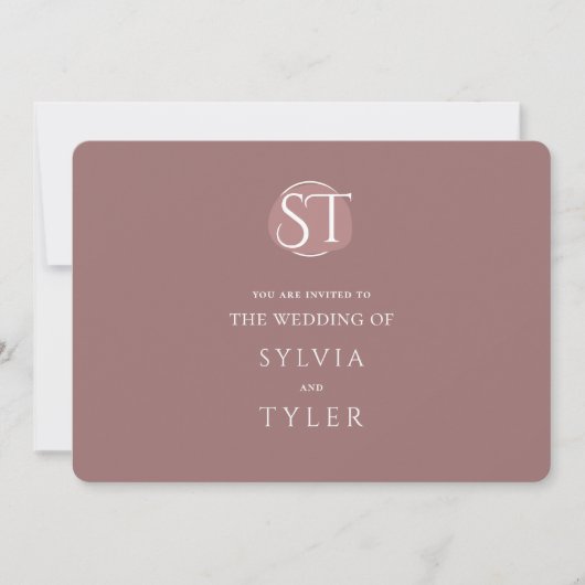 Invitation Mauve Typographie Crest Monogramme Mariage (Devant)