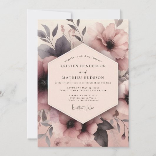 Invitation Mauve Umbral Bloom Wedding (Devant)