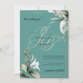 Invitation Mauve vert feuille or monogramme initiales mariage (Devant)
