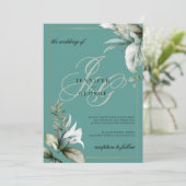 Invitation Mauve vert feuille or monogramme initiales mariage (Debout devant)