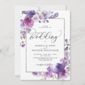 Invitation Mauve Violet Lilac Floral Argent Mariage (Devant)
