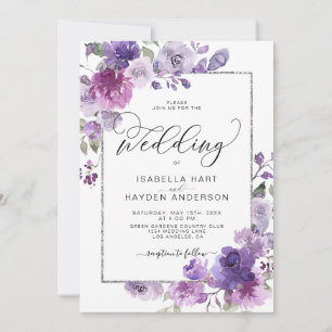 Invitation Mauve Violet Lilac Floral Argent Mariage