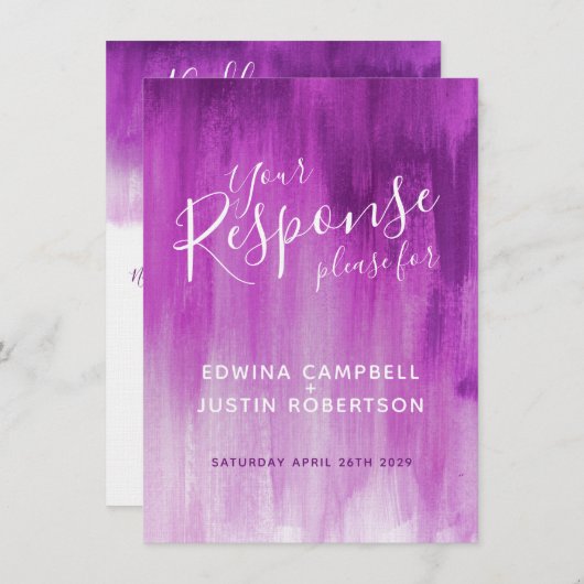 Invitation Mauve violet mariage d'art abstrait réponse RSVP (Devant / Derrière)