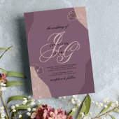 Invitation Mauve violet rose monogramme initiales mariage flo
