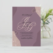 Invitation Mauve violet rose monogramme initiales mariage flo (Debout devant)
