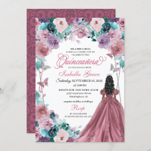 Invitation Mauve violet Turquoise rose coucher de soleil Quin