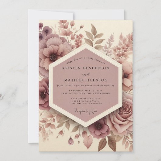 Invitation Mauve Woodland Bloom Wedding (Devant)