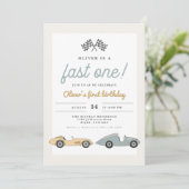 Invitation MAVERICK Pastel Race Car Fast Un 1er Anniversaire (Debout devant)