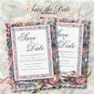 Invitation Maximaliste Enregistrer La Date Vintage Floral Scr