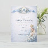 Invitation May Crowning Blessed Mary Blue Floral (Debout devant)