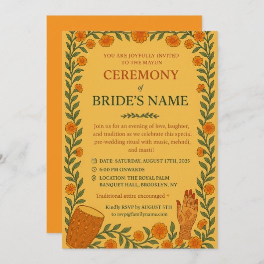 Invitation Mayun Sangeet Invite (Devant / Derrière)