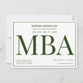 Invitation MBA diplôme Green White Graduation Party Invitatio (Devant)