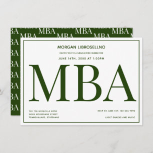 Invitation MBA diplôme Green White Graduation Party Invitatio