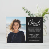 Invitation MCM Moderne Motif Jaune noir photo de graduation (Debout devant)