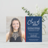 Invitation MCM Moderne Motif Rouge Bleu Bleu Photo Graduation (Debout devant)