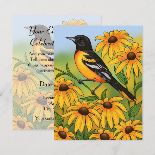Invitation MD State Bird Oriole & Black eyed Susan Flower (Devant / Derrière)