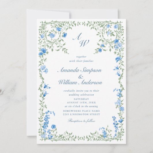 Invitation Meadow Blue Rose Mariage code QR Photo (Devant)