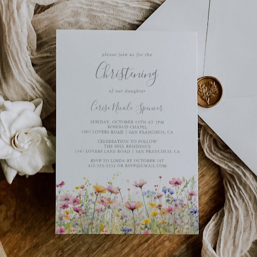 Invitation Meadow Coloré Fleur sauvage Christening