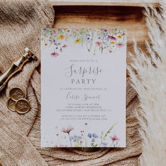 Invitation Meadow Colorée Fleur sauvage Surprise Party