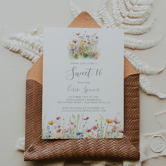 Invitation Meadow Colorful Fleur sauvage Sweet 16 Anniversair