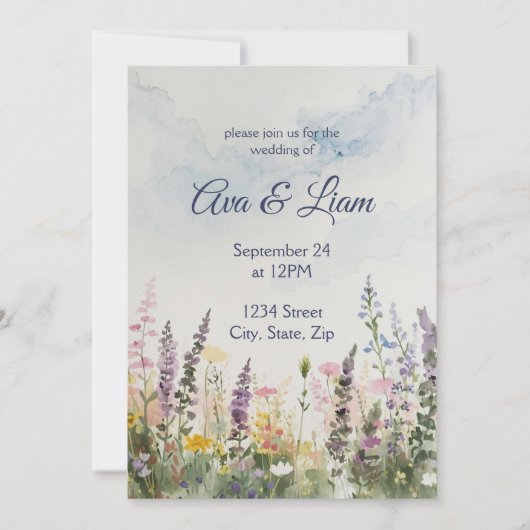 Invitation Meadow Fleur sauvage aquarelle | Mariage rustique  (Devant)