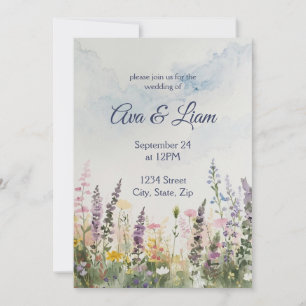 Invitation Meadow Fleur sauvage aquarelle   Mariage rustique 