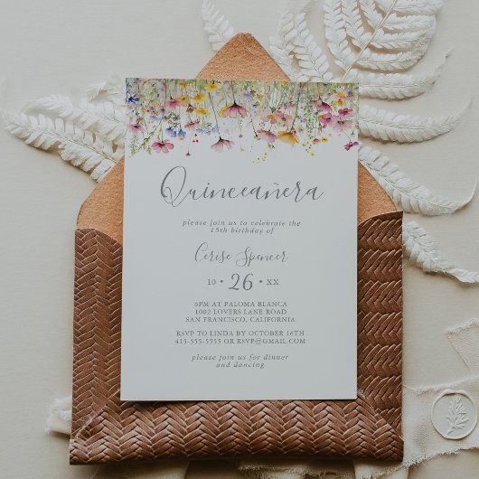Invitation Meadow Fleur sauvage coloré Quinceañera