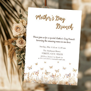 Invitation Meadow Fleur sauvage Papillons Fête des Mères Brun