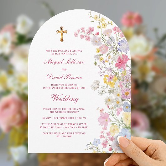 Invitation Meadow Flowers Arch Religious Wedding
