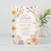 Invitation Meadow Garden Fleur sauvage Papillons Baby shower (Debout devant)