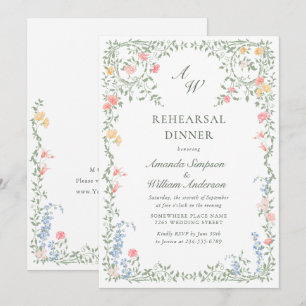 Invitation Meadow Pastel Dîner de répétition Florale Rose