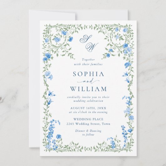 Invitation Meadow Pastel Français Rose Floral Mariage (Devant)