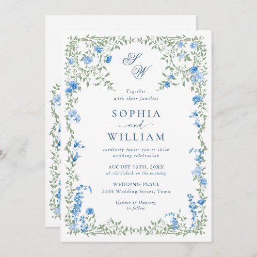 Invitation Meadow Pastel Français Rose Floral Mariage (Devant / Derrière)