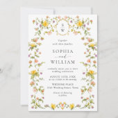 Invitation Meadow Pastel Français Rose Floral Mariage (Devant)