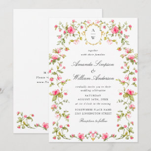 Invitation Meadow Pastel Français Rose Floral Mariage