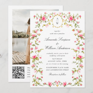 Invitation Meadow Pastel Français Rose Floral Mariage
