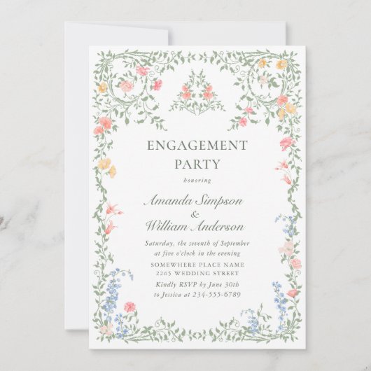 Invitation Meadow Pastel Rose Floral ENGAGEMENT PARTI (Devant)