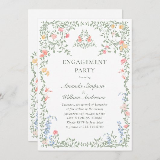Invitation Meadow Pastel Rose Floral ENGAGEMENT PARTI (Devant / Derrière)