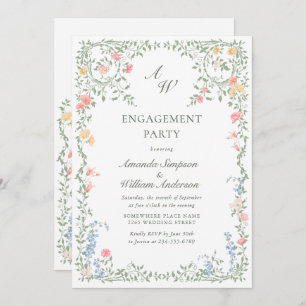 Invitation Meadow Pastel Rose Floral ENGAGEMENT PARTI