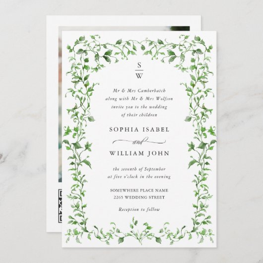 Invitation Meadow Pastel Rose Floral Mariage code QR (Devant / Derrière)